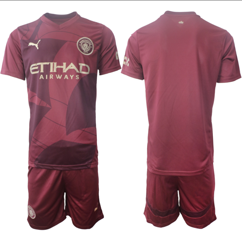 Men 2024-2025 Club Manchester City away red blank Soccer Jersey->->Soccer Club Jersey